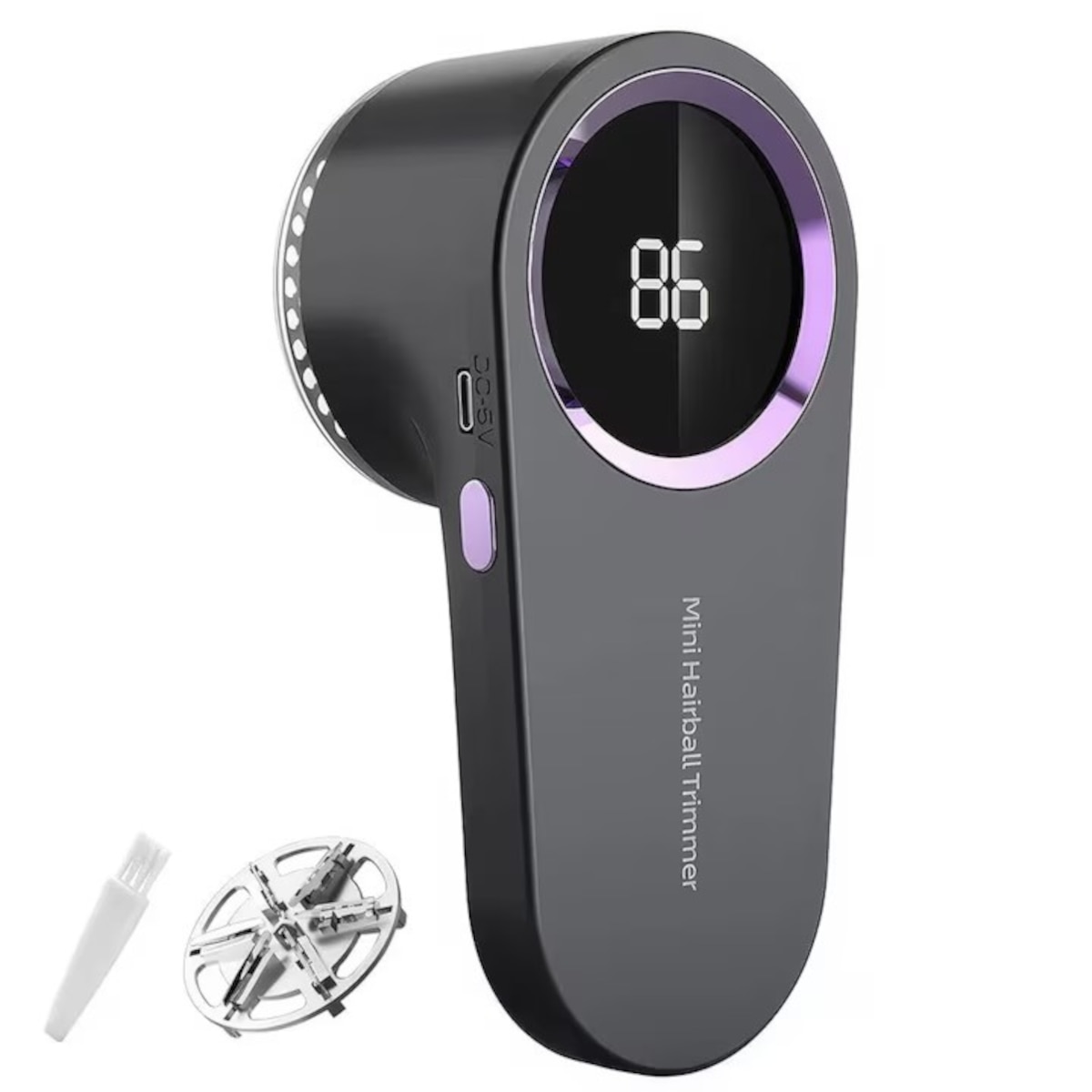 Aparat electric curățat scame MADGENIX, display digital, lamă 6 tăișuri, gri închis, 148x70mm