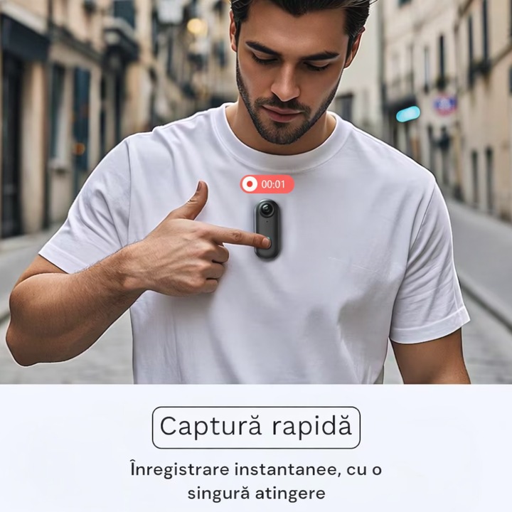 Camera video corporala Full HD 1080P cu 8 accesorii incluse, Hexar, WiFi, Body Cam Sport, Unghi 120°, Baterie 800 mAh, Filmare Hands-Free, Suport MicroSD pana la 256 GB, Negru