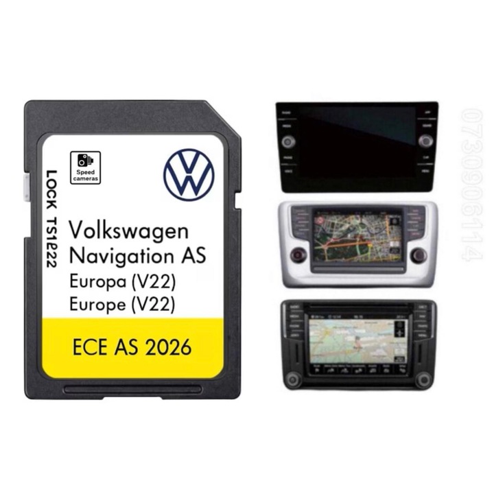 Card SD Harti Navigatie Premium 32 Gb GPS Volkswagen Discover Media MIB 2 AS V22 2026 Europa Romania detaliata complet la zi Passat B8, CC, Golf, Jetta, Touran, Tiguan, Sharan, Amarok, Polo, Skoda, Seat