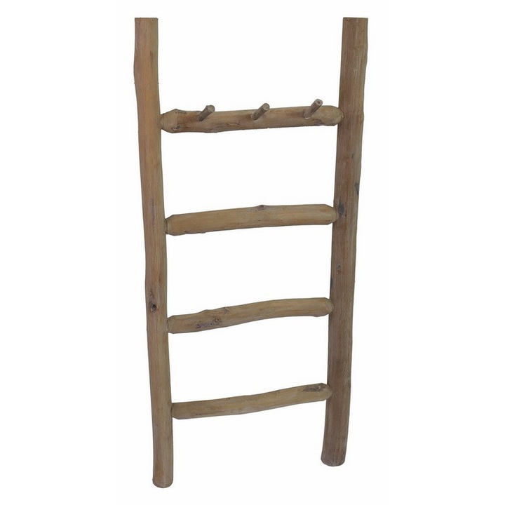 Raft perete, lemn, 3 cârlige, maro, 41x9x89, 5cm