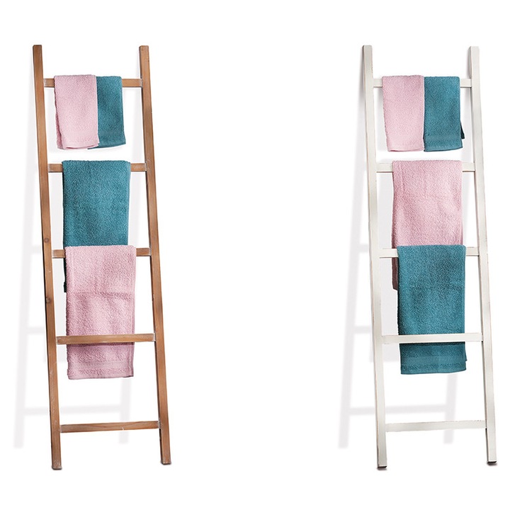 Set 2 scări decorative din lemn alb și maro, 42x148cm, stil rustic