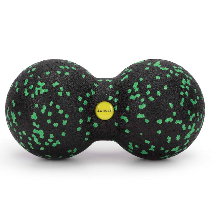 Aparat de masaj, ActiGet, Duo Roller, masaj punctual, pentru reducerea tensiunii si suport regenerativ, dimensiuni compacte, negru-verde, spuma EPP, 8x16 cm, 33g