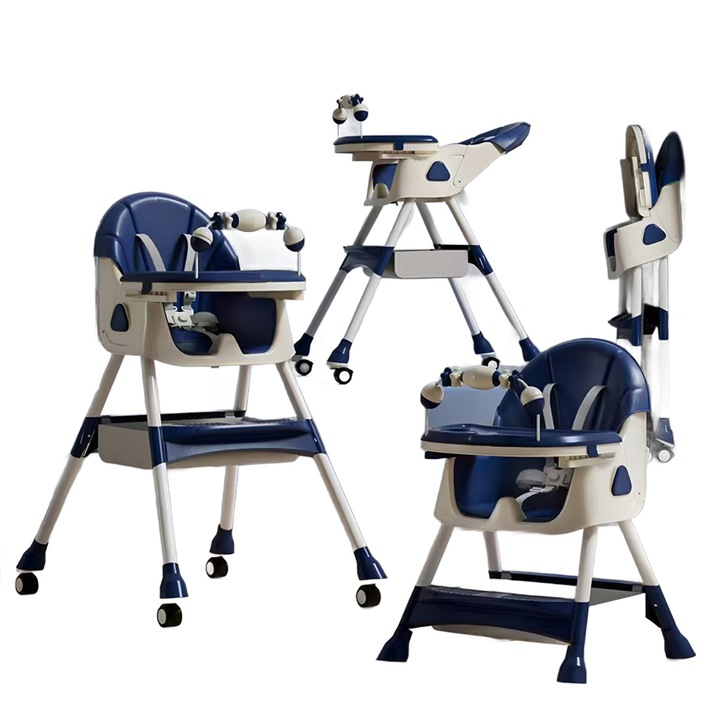 Scaun Multifunctional pentru Copii cu Tava Detasabila si Centura de Siguranta, Albastru