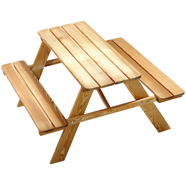 Set de picnic pentru copii, Kadax, masa 90x90 cm, 2 banci, maro