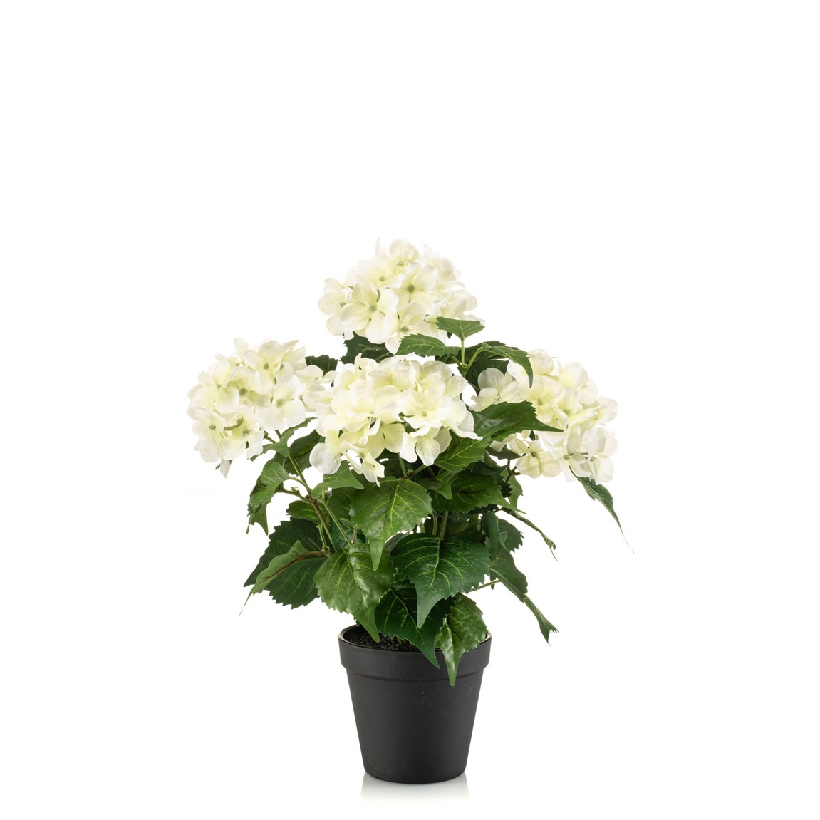 Ufa artificiala Hortensie (Hydrangea), alb/verde, 40 cm, ghiveci negru