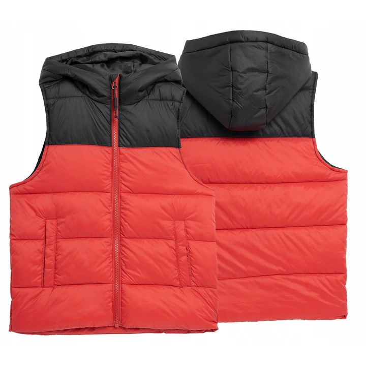Vesta copii, 4F, fara maneci, gluga, rosu, matlasata, 134 CM
