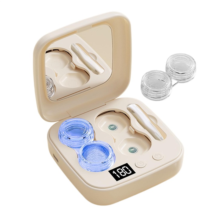 Dispozitiv Curatare Lentile de Contact OLOEY® Premium Portabil cu Vibratii de Inalta Frecventa si Lumina Albastra | 3 Nivele Reglabile, Sterilizare, Curatare Automata, Incarcare Type-C, pentru Lentile Moi
