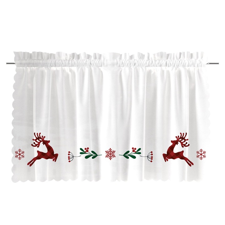 Кухненска завеса, Маркизета, бяла, карета с елен, 100x40см