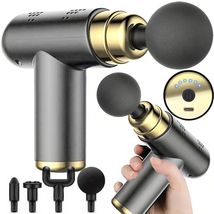 Mini Massage Gun Verk, portabil, 6 nivele intensitate, verde, 21x5x17cm