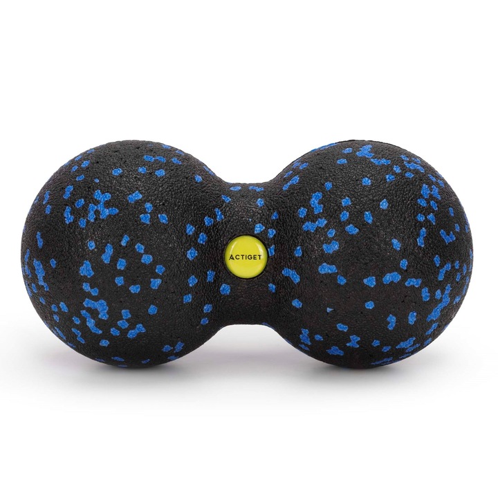 Aparat de masaj, ActiGet, Duo Roller, 16 cm, 100 kg, masaj punctual, reducerea tensiunii, suport regenerativ, dimensiuni compacte, negru-albastru, spuma EPP, greutate 33 g, diametru 8 cm