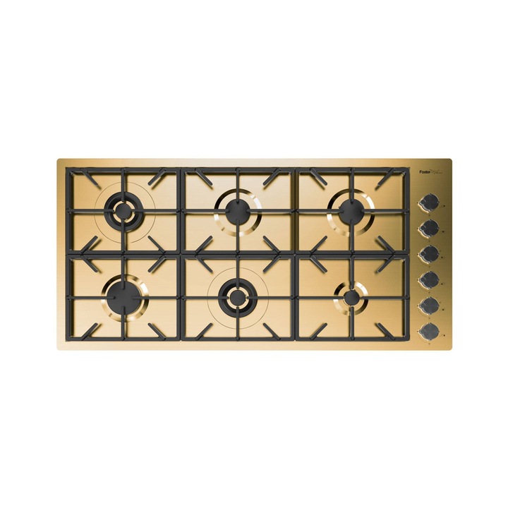 Plita pe gaz incorporabila Foster, Milano, 115 cm, 6 arzatoare, finisaj PVD, auriu