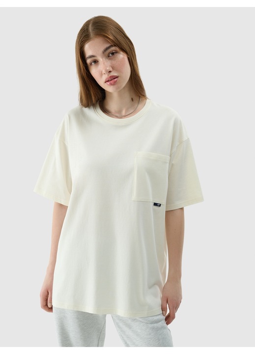 Tricou unisex 4F oversize, bumbac, alb