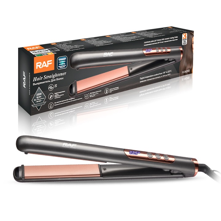 Aparat de indreptat parul RAF R.0428B, acoperire ceramica, control digital al temperaturii, utilizare duala, 38 W