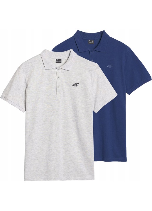 Tricou polo barbati 4F set complet 2 bucati alb, albastru, bumbac