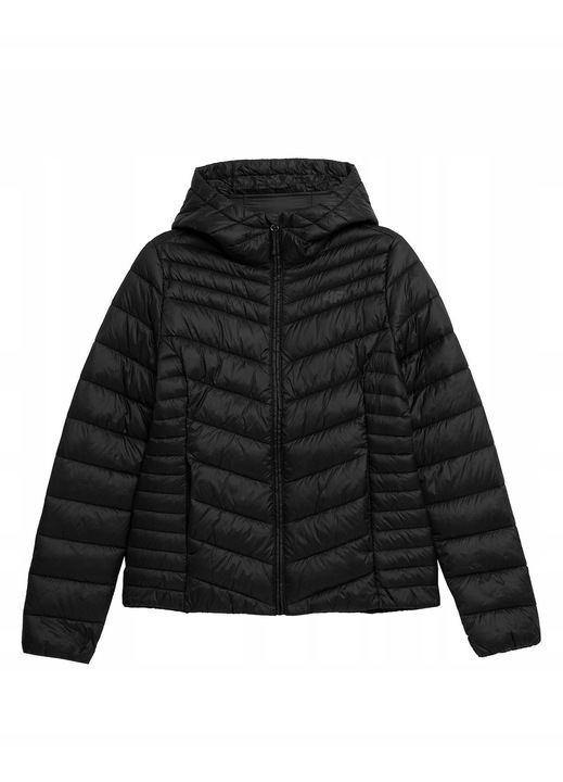 Geaca dama 4F din puf cu gluga, matlasata, negru, XS INTL