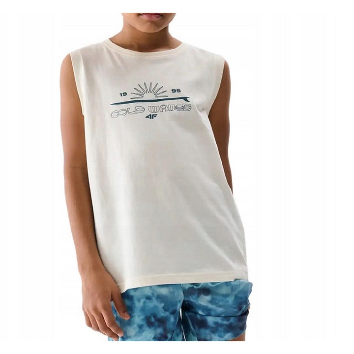 Tricou copii 4F, bumbac, fara maneci, Alb