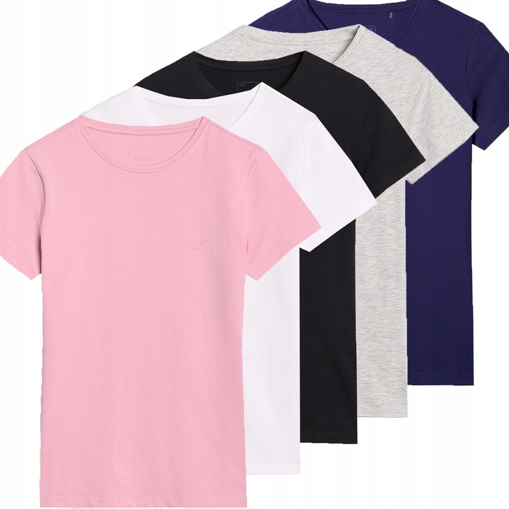 Tricou sport dama 4F, 5 bucati, bumbac, multicolor, XS INTL