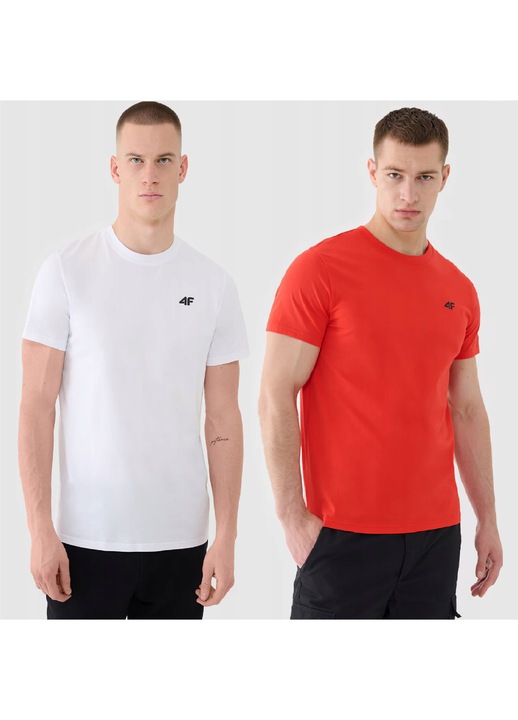 Tricouri barbati, 4F, set 2 bucati, alb, rosu, bumbac, L INTL