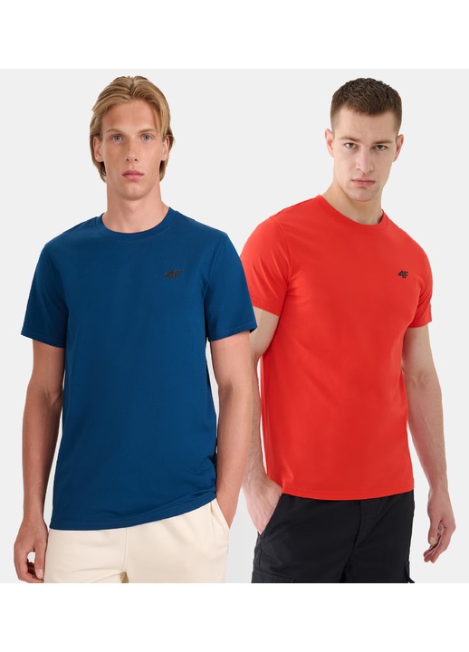 Tricouri barbati, 4F, set 2 bucati, bleumarin, rosu, bumbac, S INTL