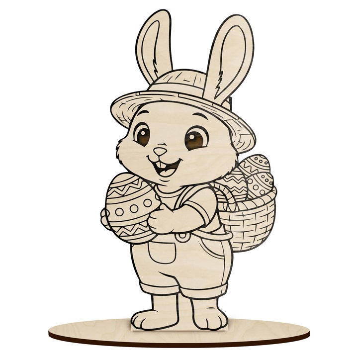 Figurina decorativa Zajaczek, SMX, din placaj de mesteacan, natural, 10x5.5cm, pentru cosuri de Paste, proiecte DIY