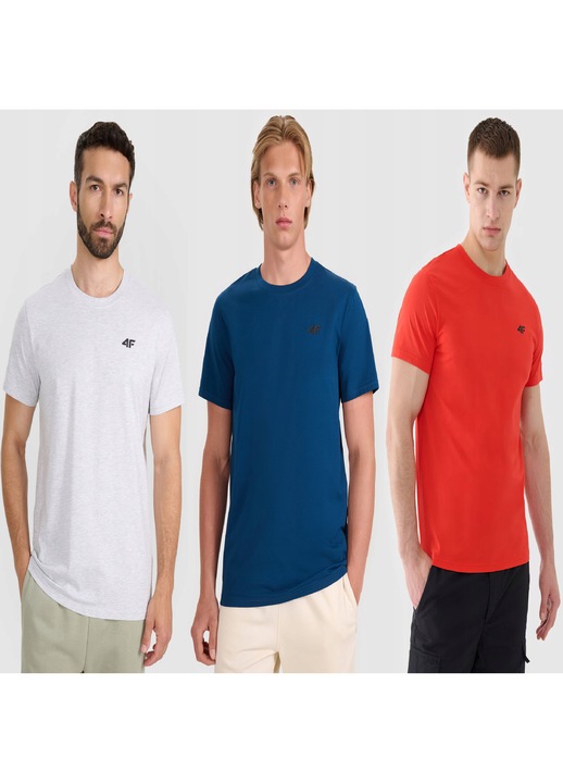 Tricouri barbati, 4F, set 3 bucati, multicolor, bumbac, S INTL