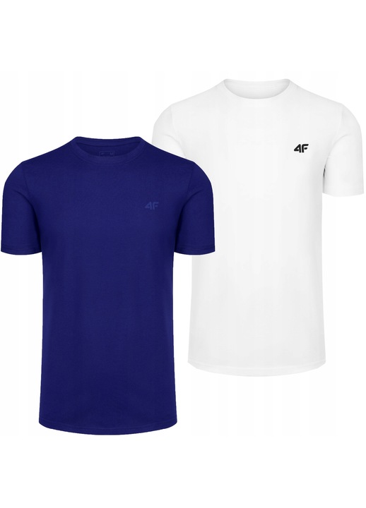Tricouri barbati, 4F, set 2 bucati, alb, bumbac, Alb/Bleumarin