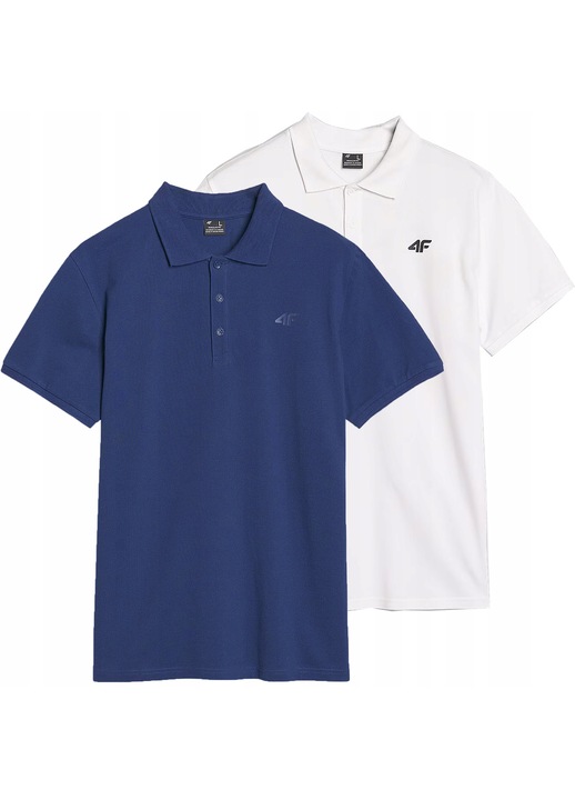 Tricouri barbati, 4F, set complet 2 bucati, alb, bleumarin, bumbac