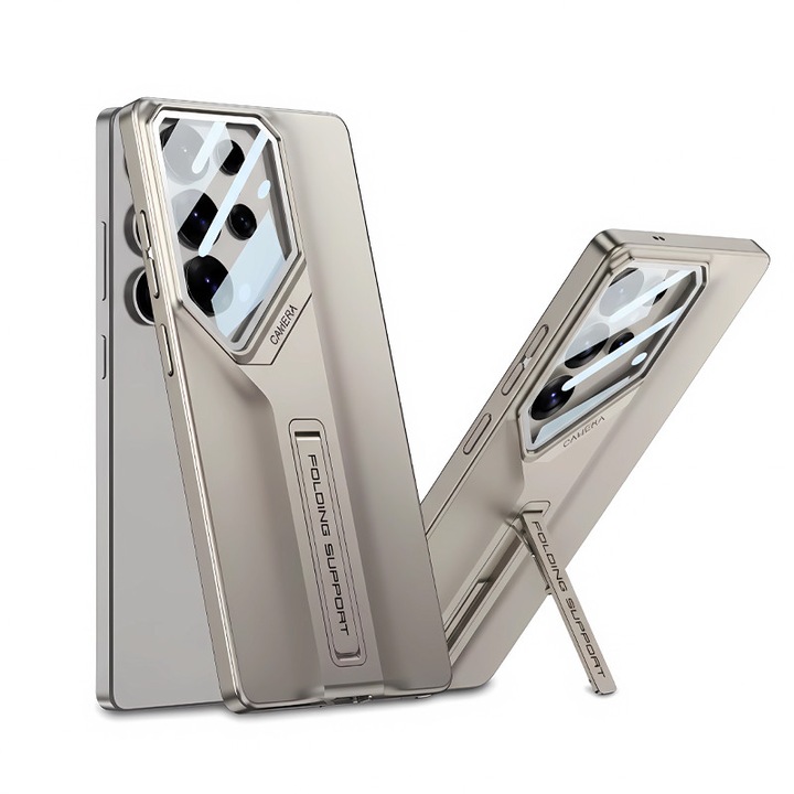 Husa Folding Holder, Ultra thin, Pentru Samsung Galaxy S26 Ultra, Protectie camera, Starlight