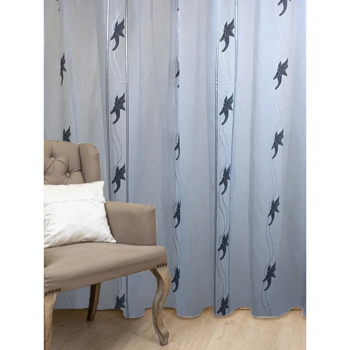 Perdea brodata mecanic, culoare alb/negru, din colectia "Crina" by Liz Line, 500x245cm, cu rejansa PD1155