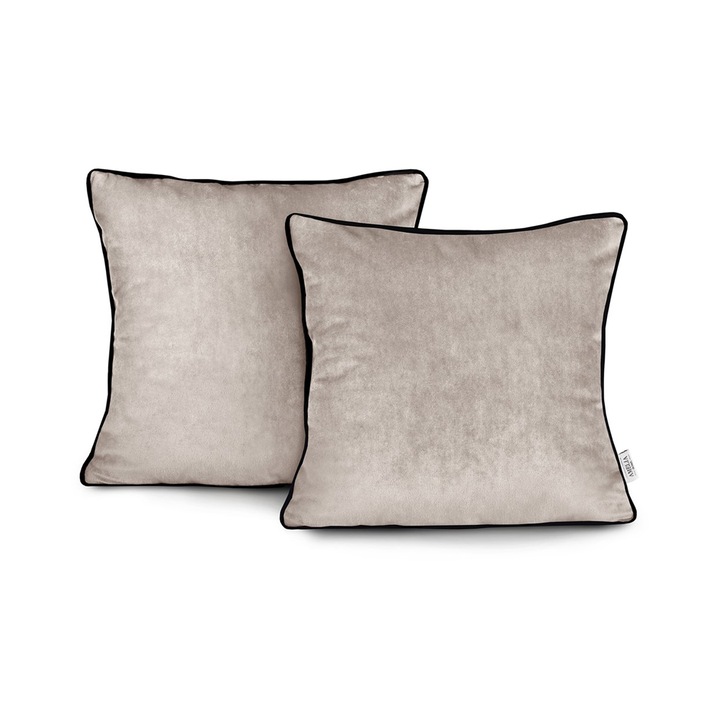 Set 2 huse perne decorative din catifea stil modern, Velvet, 220 g/m2, 45 x 45 cm, Bej