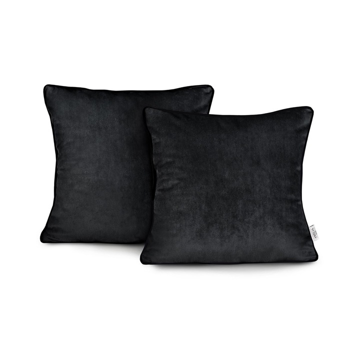 Set 2 huse perne decorative din catifea stil modern, Velvet, 220 g/m2, 45 x 45 cm, Negru