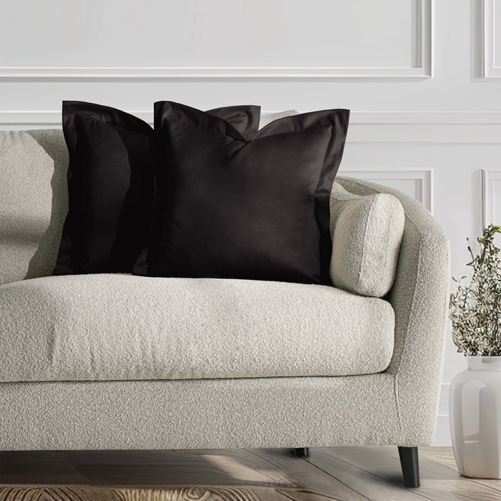 Set 2 huse perne decorative din catifea cu tiv, Velvet, 220 g/m2, 45 x 45 cm, Negru