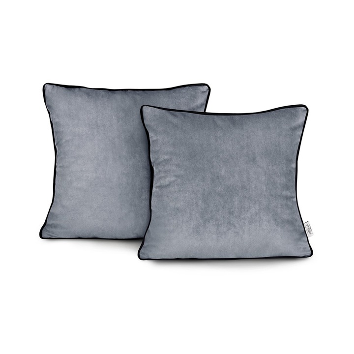 Set 2 huse perne decorative din catifea stil modern, Velvet, 220 g/m2, 45 x 45 cm, Gri inchis