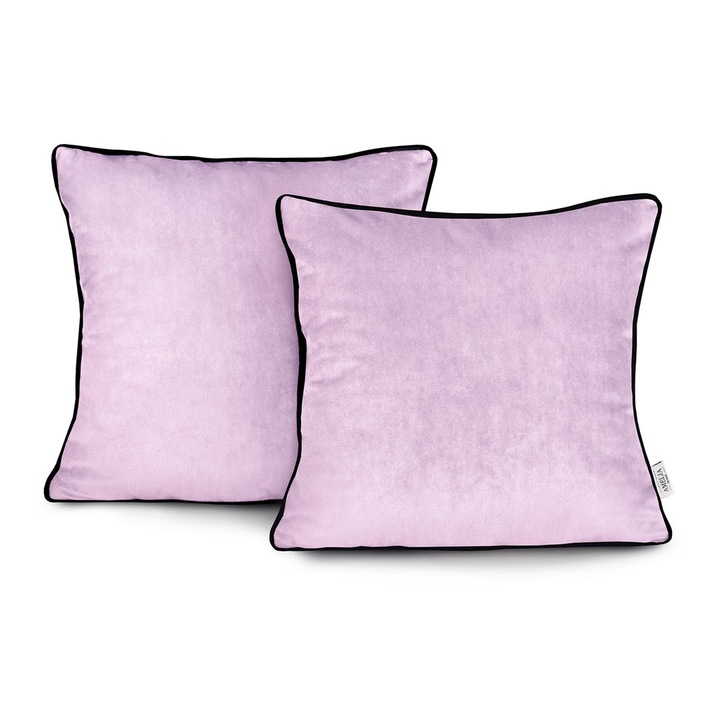 Set 2 huse perne decorative din catifea stil modern, Velvet, 220 g/m2, 45 x 45 cm, Roz pudrat
