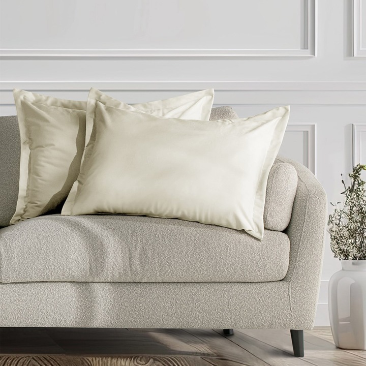 Set 2 huse perne decorative din catifea cu tiv, Velvet, 220 g/m2, 50 x 70 cm, Crem