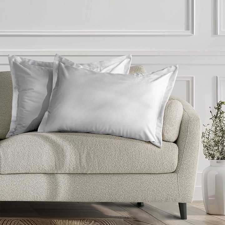 Set 2 huse perne decorative din catifea cu tiv, Velvet, 220 g/m2, 50 x 70 cm, Alb