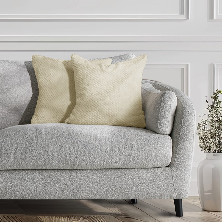 Set 2 huse pernute decorative cu fermoar, Henry, 240 g/m2, 45 x 45 cm, Crem