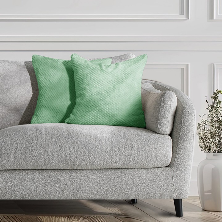 Set 2 huse pernute decorative cu fermoar, Henry, 240 g/m2, 45 x 45 cm, Verde menta