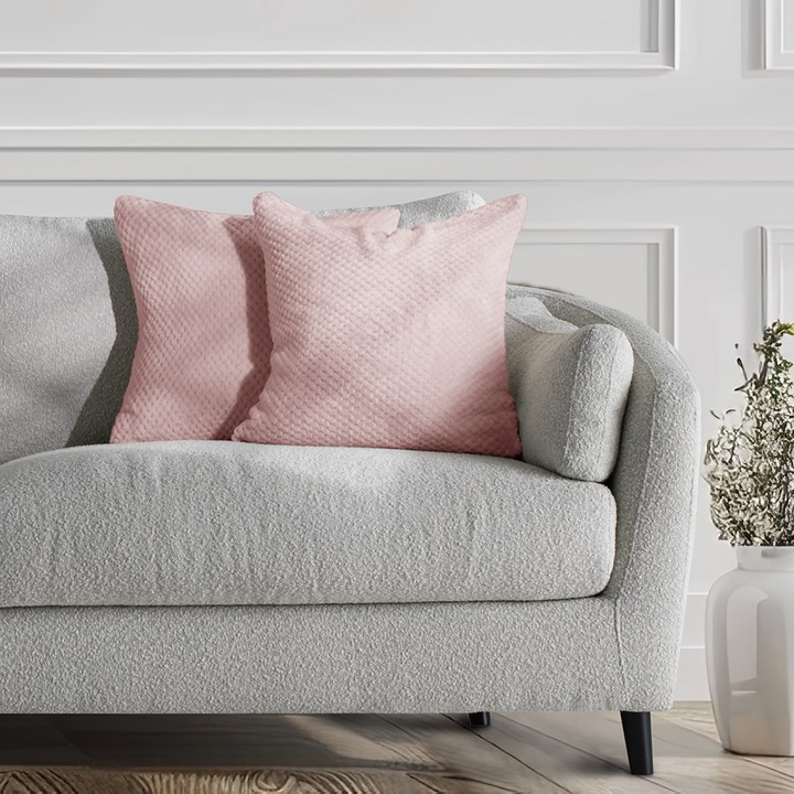 Set 2 huse pernute decorative cu fermoar, Henry, 240 g/m2, 45 x 45 cm, Roz pudrat