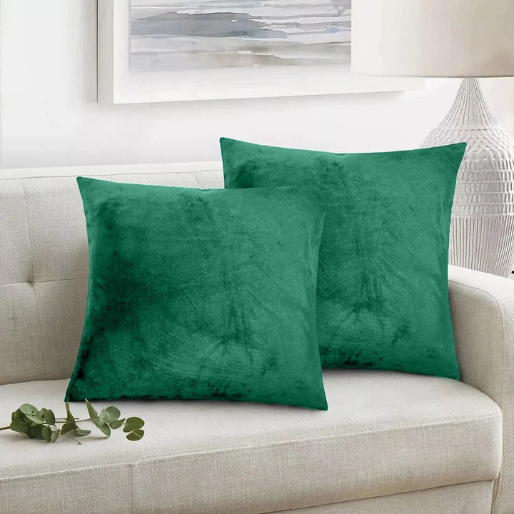 Set 2 huse perne decorative stil clasic, 240 g/m2, Mic, 45 x 45 cm, Verde