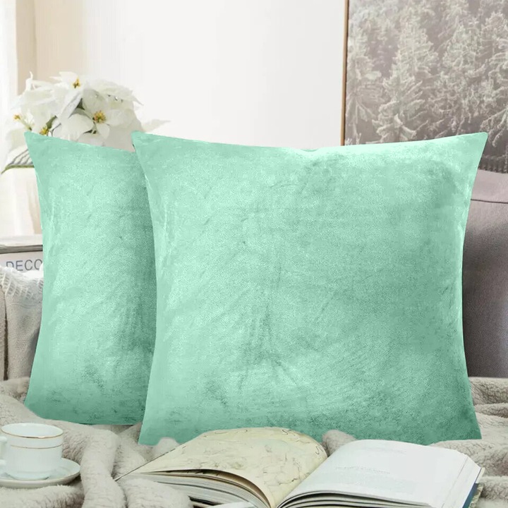 Set 2 huse perne decorative stil clasic, 240 g/m2, Mic, 45 x 45 cm, Vernil