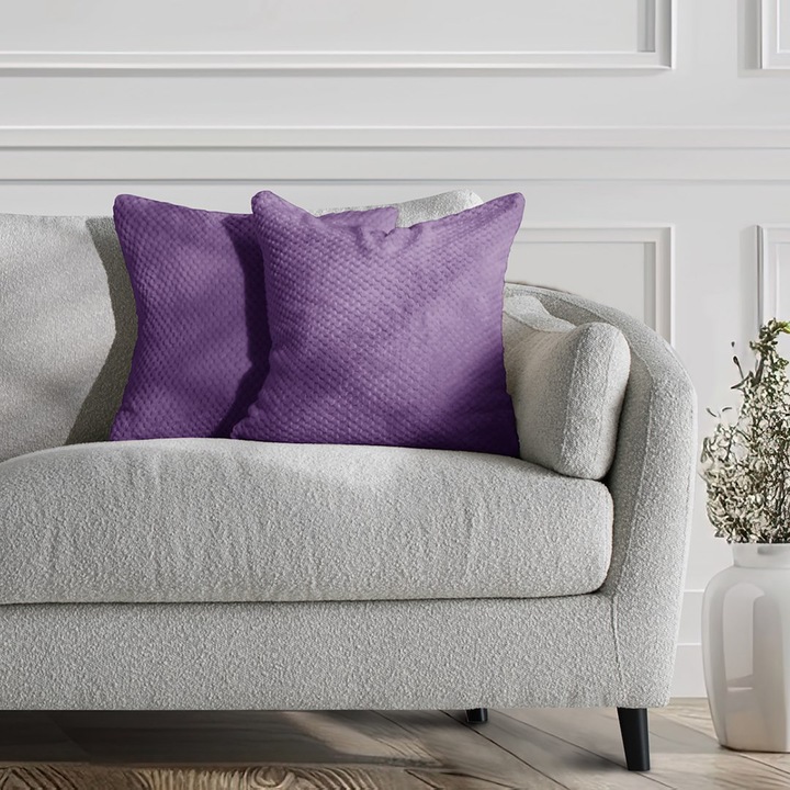 Set 2 huse pernute decorative cu fermoar, Henry, 240 g/m2, 45 x 45 cm, Violet