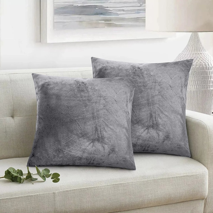 Set 2 huse perne decorative stil clasic, 240 g/m2, Mic, 45 x 45 cm, Gri