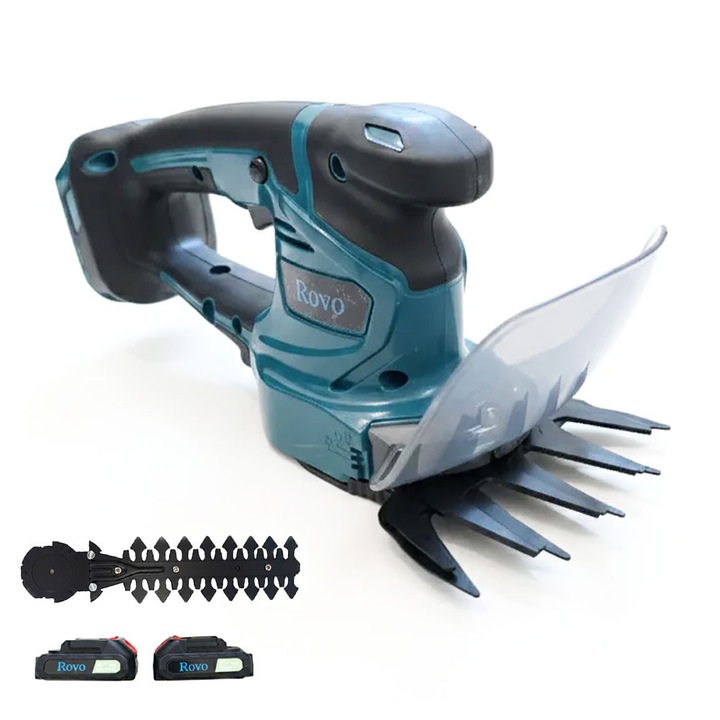 Foarfeca pentru iarba si gard viu Rovo RV-21V, tuns iarba/arbusti, 2 acumulatori, 21V, 2.0 Ah