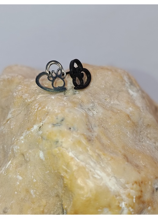 Cercei Mici, Inima si Labuta, Inox Placat Negru, Hipoalergenici, 1 cm