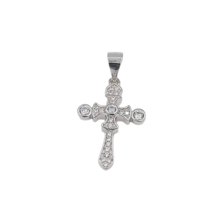 Pandantiv cruce Rubin din argint 925 cu pietre de zirconiu, 3 cm lungime