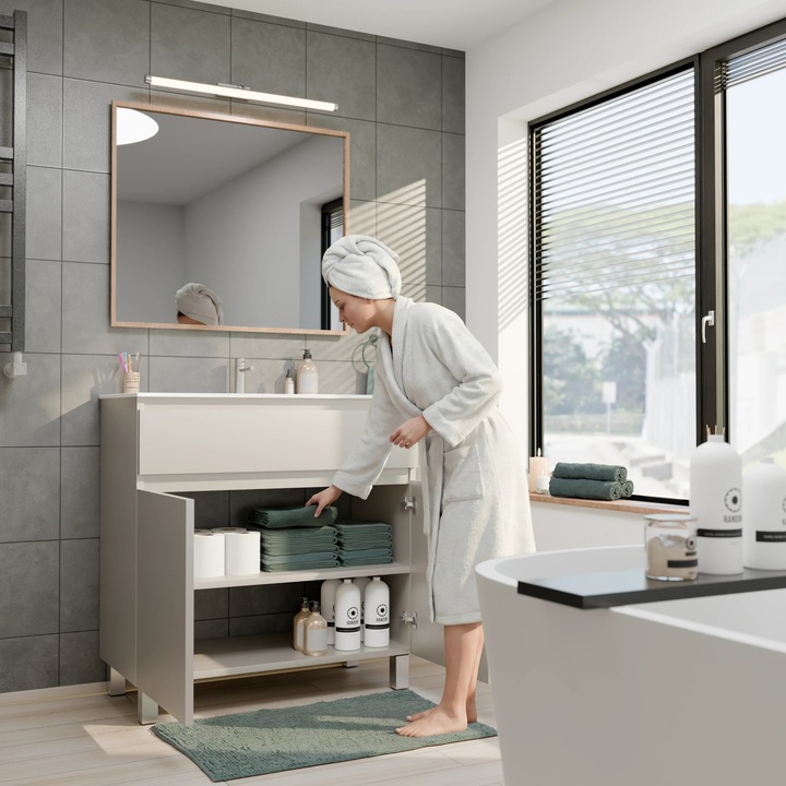 Dulap de baie si chiuveta 80, paplinskimoebel, Ariza 80, casmir mat, raft de depozitare disponibil, manopera de inalta calitate, 2 usi, sertar extensibil cu organizator, mecanism de inchidere usoara, asamblare usoara, raft reglabil, 83, 7 x 81 x 40 cm