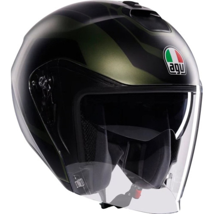 Casca moto AGV IRIDES Sakai Matt Green Black, mărimea M, ventilare reglabilă, vizor anti-zgârieturi
