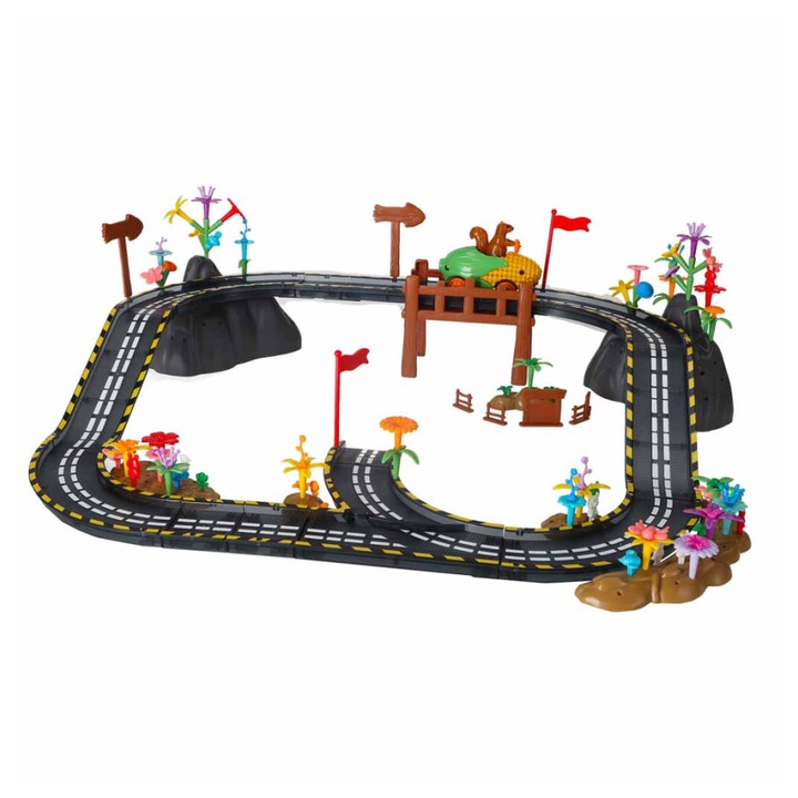 Világító mágneses versenypálya autóval, 153 darabos, oktató szett gyerekeknek
