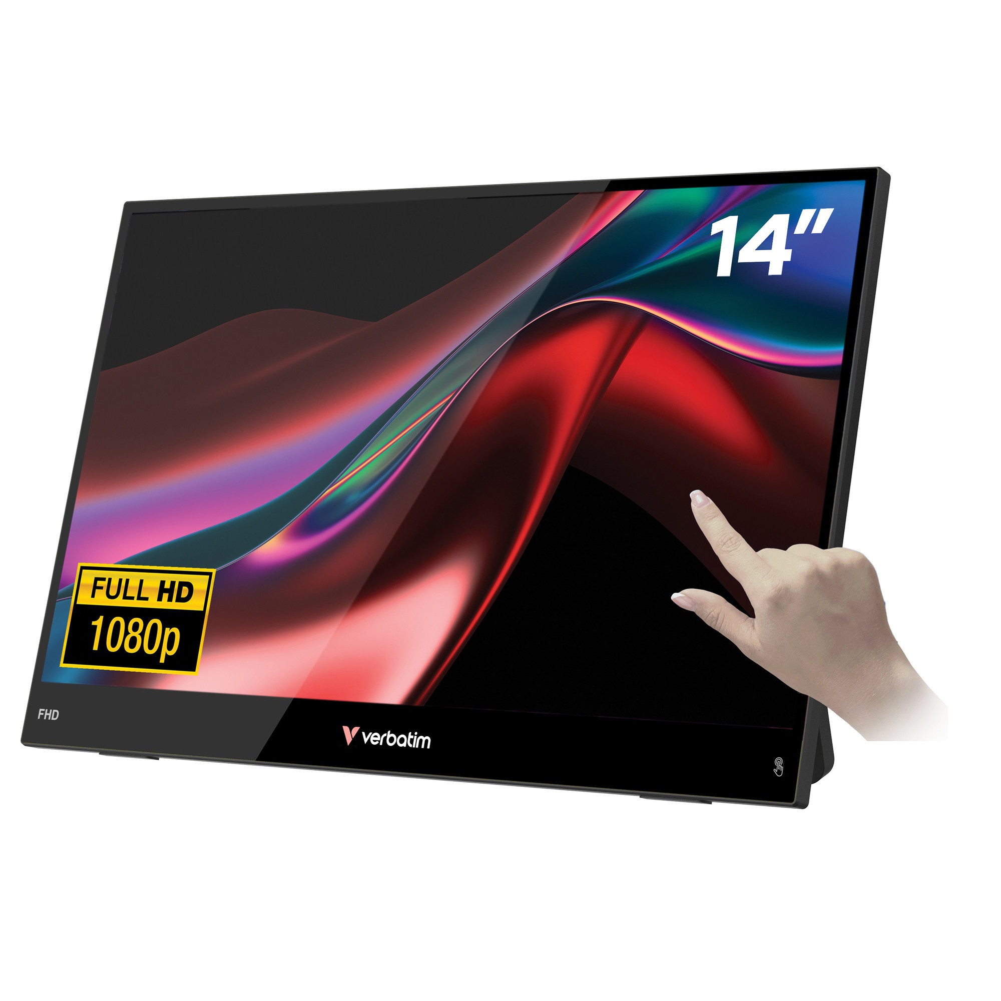 Monitor tactil portabil Verbatim 32400, 14" Light, FHD (1920x1080), IPS, 10ms GtG, USB-C, mini HDMI, carcasa plastic, Negru